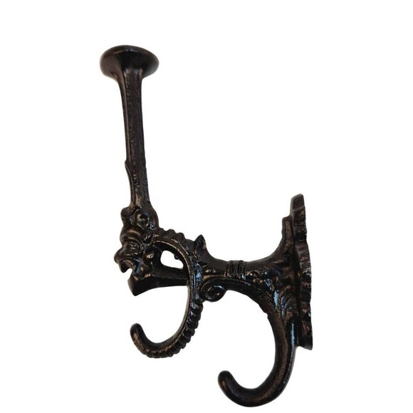 Vintage Black Cast Iron Wall-Mounted Decorative Hook With Ornate Design - Picture 1 of 4